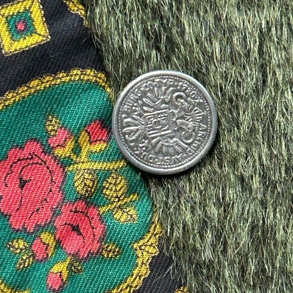 Mid-Century Europe Craft Wool Blend Faux Fur Cape with Arm Slits MEASUREMENTS - Picture 14 of 16